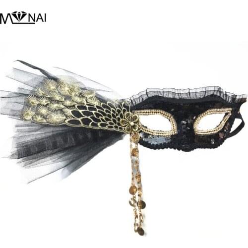 Vintage Women Lace Mask Venetian Masquerade Ball Party Carnival Eye Mask with Tassels Gothic Festival Masks Costumes Accessories
