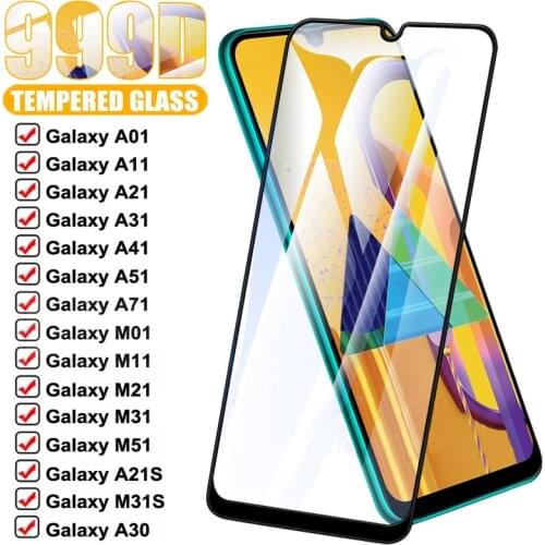 999D Protective Glass For Samsung Galaxy A01 A11 A21 A31 A41 A51 A71 Screen Protector M01 M11 M21 M31 M51 A30 A50 Safety Glass