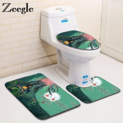 Zeegle Cartoon Painted 3pcs Bathroom Mat Set Microfiber Bath Mat Anti Slip Bathroom Rug and Toilet Mat Bathroom Floor Mats