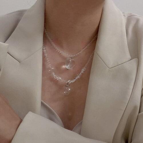 Origin Summer Unique Design Transparent Round Beaded Pendant Necklace for Women Fashion Resin Love Heart Necklace Jewellery