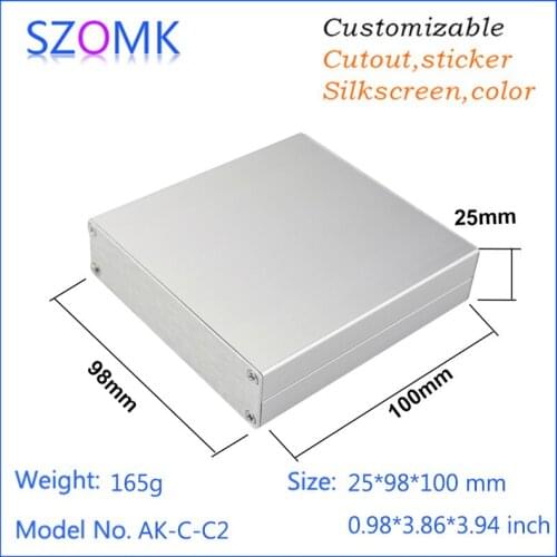 10 pcs, 25*98*100mm China market of electronic szomk diy aluminum extrusion box equipment enclosure for pcb silvery gps tracker