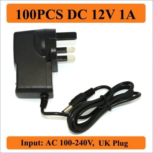 100PCS 12V 1A UK Plug AC/DC Adapter AC 100V-240V Converter Adapter DC 12V 1A Power Supply DC 5.5mm x 2.5mm for 5050/3528 LED