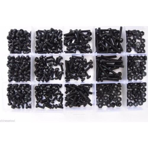 1050pcs M3 M4 Nylon Screws Nut Washer countersunk head Assortment Kit Set Black
