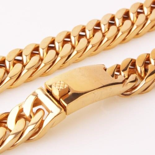 15/17mm 7-40" Hot Stainless Steel Link Charming Silver Gold Tone Cuban Curb Chain Mens Boys Necklace Or Bracelet Jewelry Gift