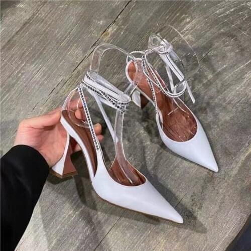 2021 Summer Half-drag Womens Shoes Wear Fashionable Sparkling Rhinestone Lace-up Wine Glasses And Baotou Slippers