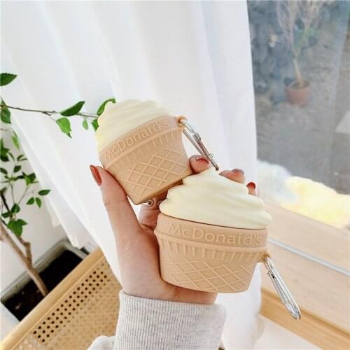 3D cartoon Milk ice cream cone Headphone Earphone silicon soft case for airpods 1 2 Wireless Headset cove gift