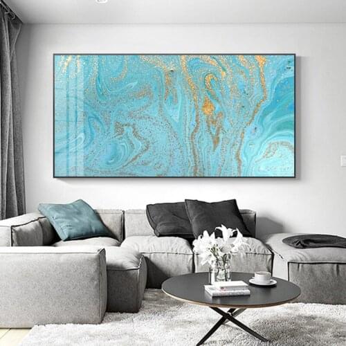 Watercolor Splash Blue Gold Canvas Painting Abstract Posters and Prints Home Decoration Wall Art Picture for Nursery Baby Room