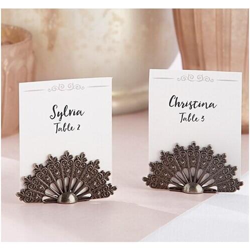 Free Shipping 10pcs/lot Wedding Favors ANTIQUED FAN PLACE CARD HOLDER
