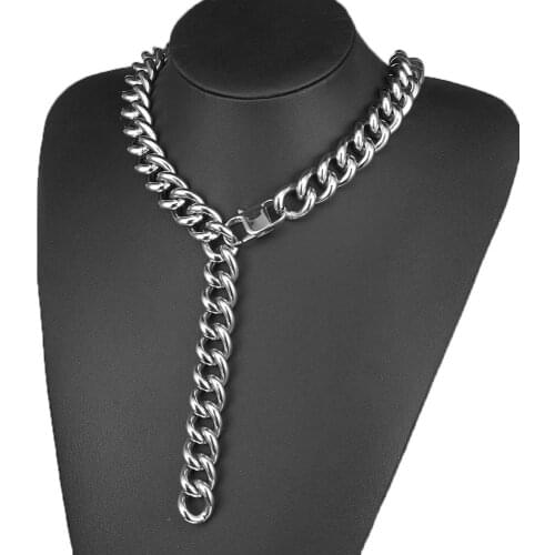 Silver Color 15mm Stainless Steel Curb Chain Necklace For Women Men Rapper Tail Jewelry 20"-40" Trendy Adjustable Choker