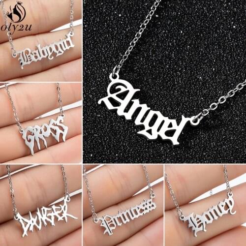 Hip Hop Initial Letter Necklaces for Women Stainless Steel Chain Irregular Words Babygirl Angel Princess Necklace Gothic Jewelry