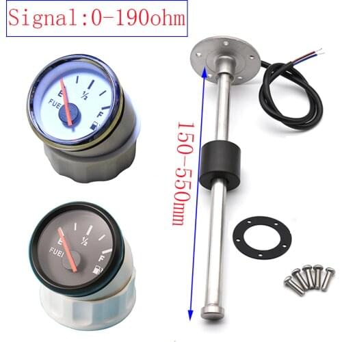 52MM Fuel Level Gauge for Marine Boat Yacht Fuel Level Sensors Water Level Sensors 0-190ohm Oil Liquid Tank Indiator 150MM 200MM