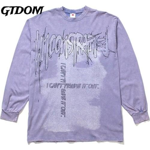 GTDOM Hip Hop Streetwear Harajuku Oversize Tshirt Letter Print Oversize T Shirt 2021 Men Cotton Loose Spring Long Sleeve T-Shirt
