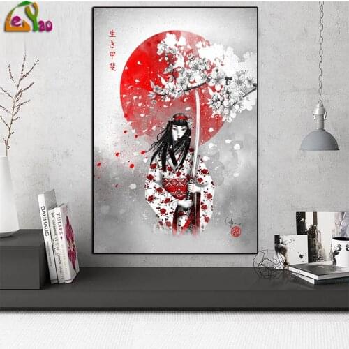 DIY 5d Diamond Painting Japanese Woman Samurai modern art large Size Diamond Mosaic Embroidery Cross Stitch Handmade Hobby