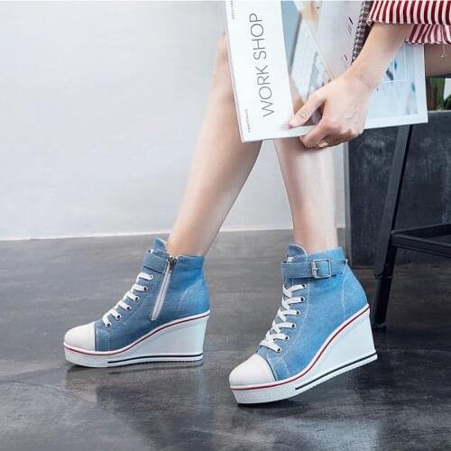 Pink White High Heel Casual Shoes for Women 2021 Autumn Winter Sport Increase Casual Sneakers Students Ladies Canvas Shoes