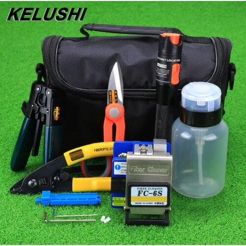 KELUSHI 15pcs/set Fiber Optic FTTH Tool Kit with FC-6S Cleaver and 10mW Visual Fault Locator Fiber Optic Stripper Free shipping