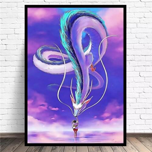 Hayao Miyazaki Classic Anime Spirited Away White Dragon Canvas Painting Wall Art Poster HD Printing Living Room Decor Painting