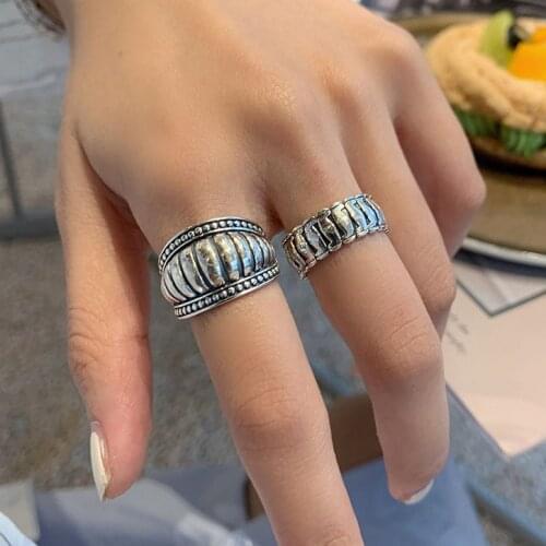 Super Big Ring Jewelries For Women Cool Special Design Striped Wide Finger Rings Silver Color Vintage Stylish