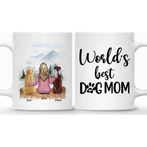 Personalized Mug Girl and Dogs with Drink Worlds Best Dog Mom Coffee Mugs Cup Pet Gift Custom Made 11/15 OZ RR2056