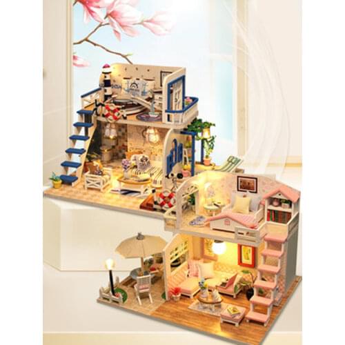 Toys for Children casa Doll House include Dust Cover Furniture Diy Miniature 3D Wooden Miniaturas Dollhouse Birthday Gifts