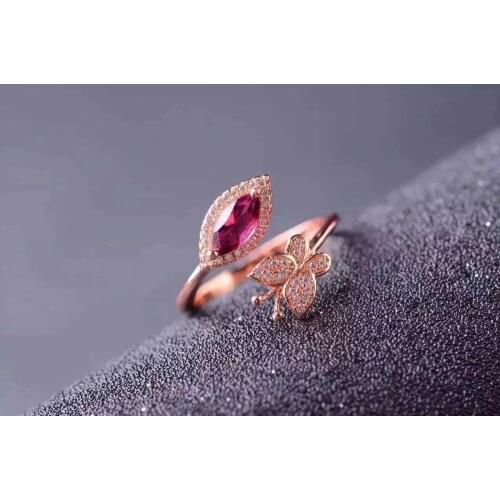 Fashion Open design Butterfly flight Natural red garnet Ring S925 Silver Natural Gemstone Ring girl Womens party gift Jewelry