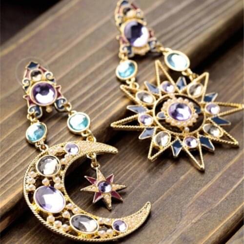 Fashion Rhinestone Boho Sun Moon Drop Dangle Stud Earrings Jewelry Women Gift Stud Earrings for Women Female Bijoux Jewelry Brin