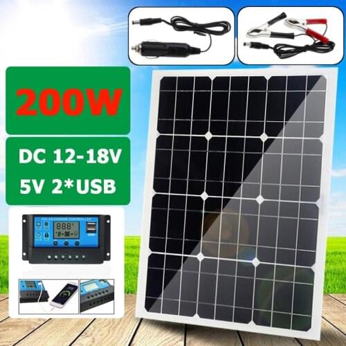 200W Solar Panel With 30A Controller Dual USB 12V/5V Waterproof Monocrystalin Solar Cells Regulator for Car Yacht Battery Charge