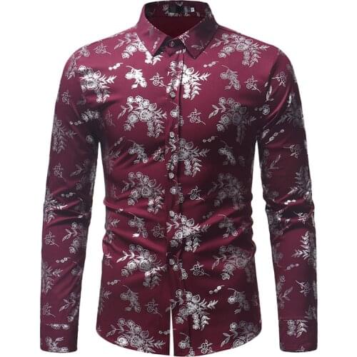 Floral Print Long Sleeve Shirt Men 2019 Brand New Mens Casual Button Down Dress Shirts Party Nightclub Prom Shirt Camisa Hombre