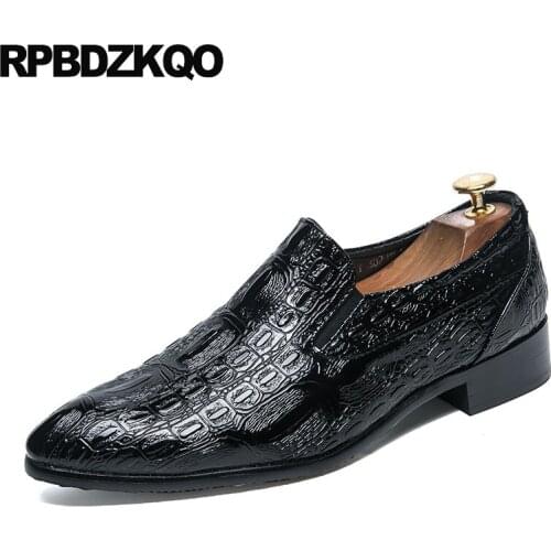 Business Alligator Snake Slip On Men Pointed Toe British Style Brand Luxury Crocodile Shoes Dress Black Python Leather Office