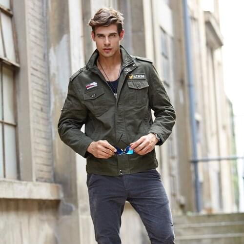Mens New Spring/Fall All-Cotton Jacket Military Aviator Jacket And M-4XL BVChaj Casual Solid Color Stand Collar Jacket