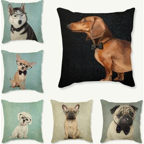 Nordic Fashion Pet Dog Scandinavia Bulldog Cushion Cover Cute Noble Dachshund Design Cotton Linen Sofa Decorative Pillow Cover