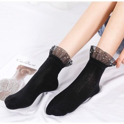 Woman Solid Color Diamond Lace Short Socks Cosplay Costumes Accessories Nylon Lace Socks Anime Cartoon Sweet Girl Foot Socks