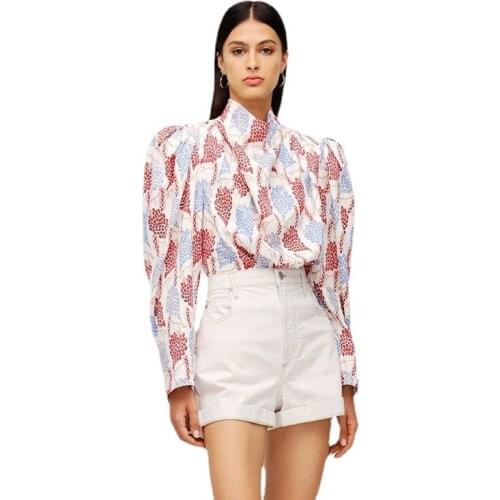 Autumn 2021 New French Long-sleeved Printed Shirt Retro Slimming Blouse Women