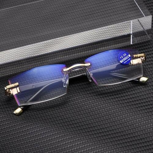 New Diamond cut reading glasses High-end fashion mens anti-blue light radiation glasses anti-blue light Rimless reading glasses
