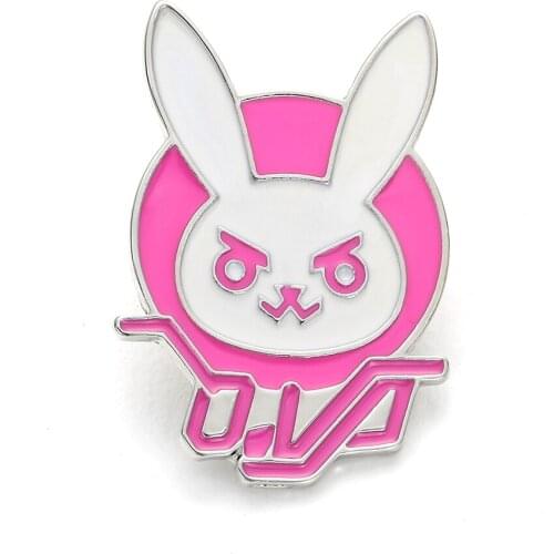 Overwatch Game Dva Rabbit Bunny Metal Pin Pink Trendy Jewelry Diva Bunny Hard Enamel Pin for Cosplay Costume Girl Accessory