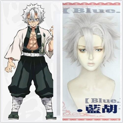Anime Demon Slayer: Kimetsu No Yaiba Cosplay Shinazugawa Sanemi Short Gray Silver Hair Halloween Concert Role Play Styled Wig