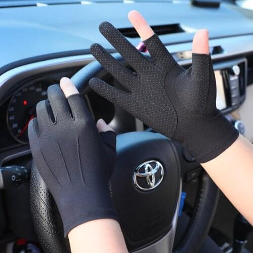 Summer Men Gloves Driving Cycling Touch Screen Non-Slip Outdoor Sports Sunscreen Breathable Ice Silk Women Thin Fingerless Glove
