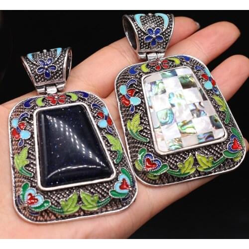 Natural Stone Alloy Pendant Unisex Lace Trapezoid Shaped Semi-Precious For Jewelry Making DIY Necklace Bracelet Accessory