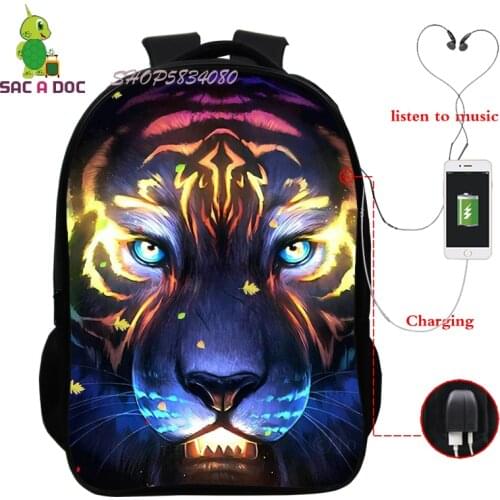 Tiger 3D Women Backpacks Daypack School Bag Girl Fashion Sac A Dos 2021 Man Usb Charging Laptop Backpack Mochilas Para Hombre