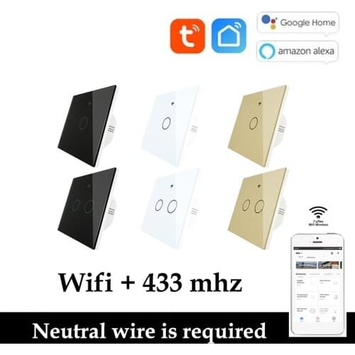 NEW wifi tuya smart switch with 433mhz rf function 1/2 key touch switch support alexa google smart life app remote control