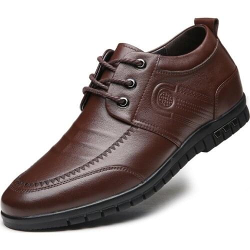 Elevator Shoes for Men Genuine Leather Casual Comfortable Lace Up Breathable Newest Height Incresing Shoes With Getting 6CM Tall