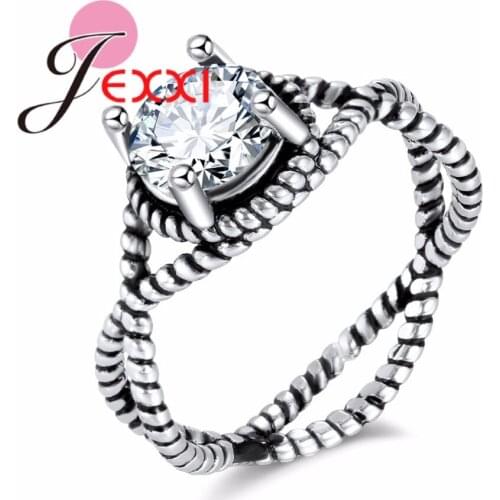 Vintage Rings For Women Wedding 925 Sterling Silver Jewelry Cross Hollow Out Party Austrian Crystal Engagement Finger Ring