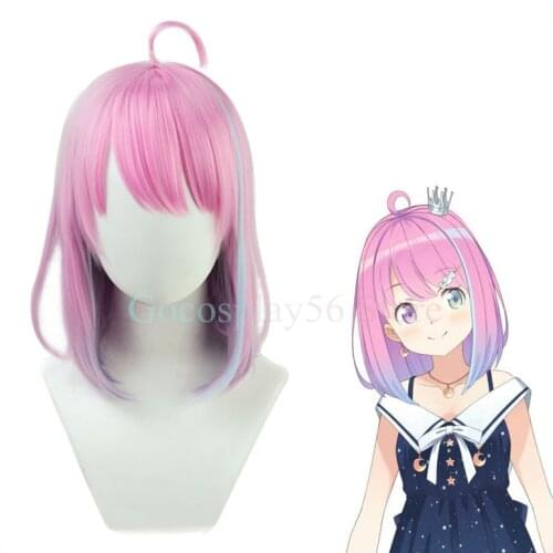 VTuber Himemori Luna Wig Hololive Girls Cosplay Youtuber Gradient Pink Purple Short Straight Heat Resistant Hair