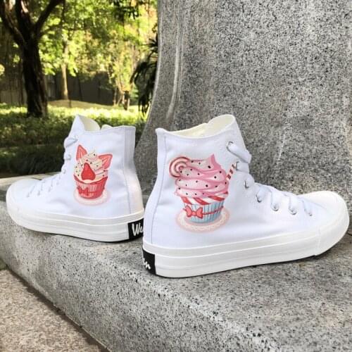 Wen White Shoes Skate Design Strawberry Cream Delicious Cupcakes Canvas Shoes Men High Top Women Sneakers Sports Shoes Plimsolls