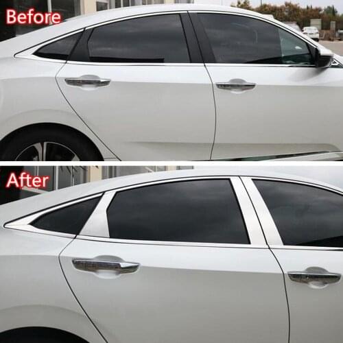 YAQUICKA Stainless Steel Car Exterior Window Pillar Cover Trim Mouldings Styling For Honda Civic Sedan 10th Gen 2016 2017 2018