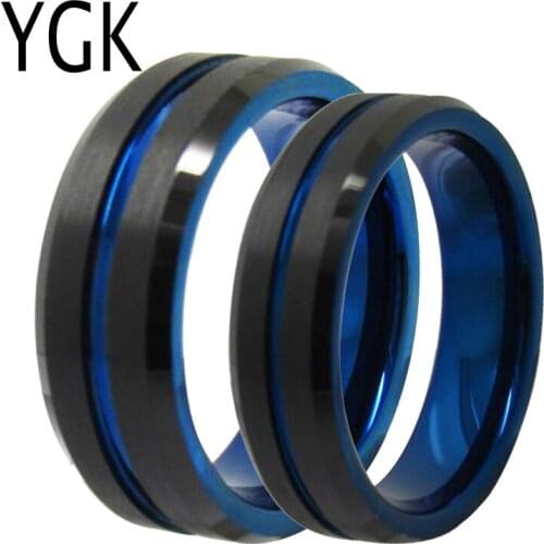 YGK Jewelry Love Forever Two Tone Black and Blue Color Tungsten Ring Tungsten Wedding Ring For Men and Women Bridegroom Ring
