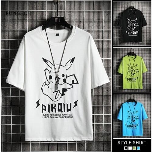 Funny Cartoon T-Shirt Men Pikachu Anime T-Shirt Cute Graphic T-Shirt Hip Hop T-Shirt Men