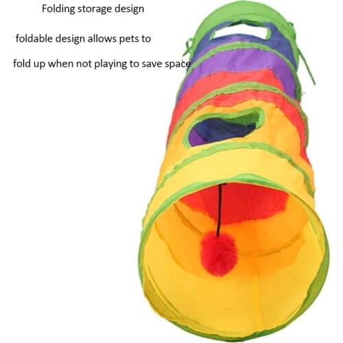 Funny Pet Tunnel Cat Play Rainbow Tunnel Brown Foldable 2 Holes Cat Tunnel Kitten Toy Bulk Toys Rabbit Tunnel Cat Cave 5