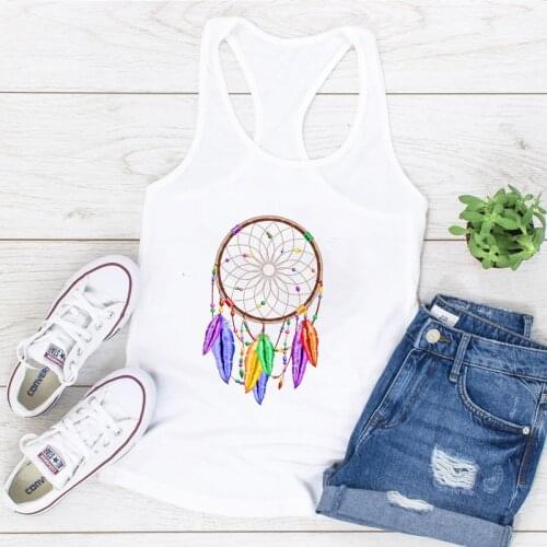 Colored feathers Printing Tank Top Women Sleeveless Summer Vest Graphic Casual Summer Tops Femme 2021 Plus Size Ropa De Mujer