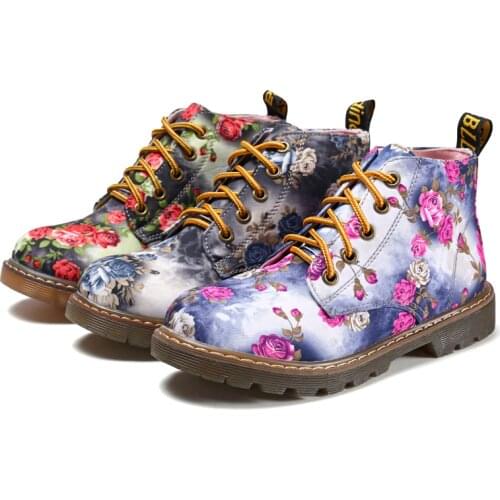 COZULMA Women Fashion Floral Lace-up Boots Female Autumn Work Shoes Women Flower Print Non-slip Ankle Boots Size 35-40