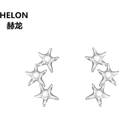 Solid 10k White Gold Stars Cute Romantic Stud Earrings Engagement Wedding Party Women Earrings Fine Jewelry